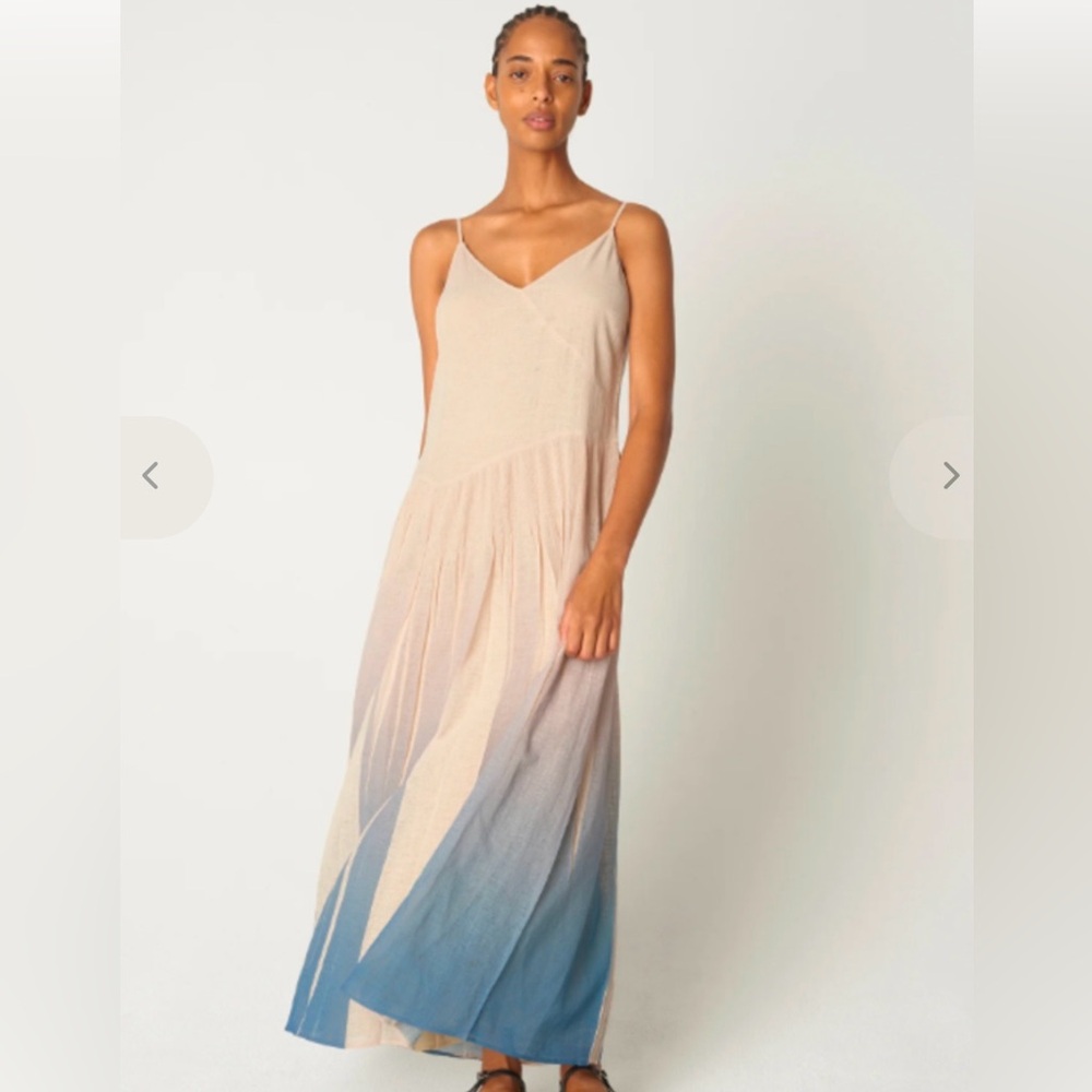 Cotelac Elegant Cream and Blue Maxi Dress